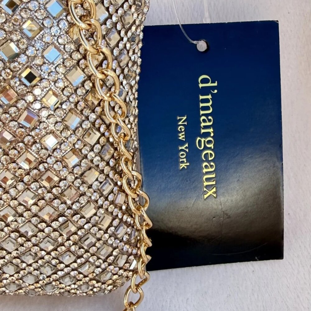 D’margeaux New York Sparkling Gold Rhinestone Evening Clutch Bag Chain NWT - Picture 7 of 14